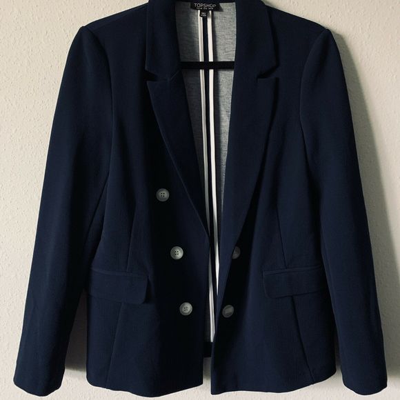 Topshop Blue Double Breasted Mock Buttons Blazer - Picture 2 of 5